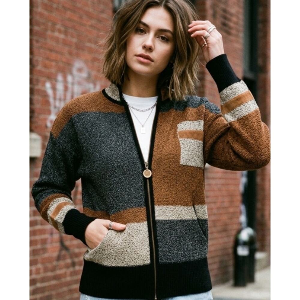 Antonella Preve New York Vintage Mod Multimedia Zip Sweater with Suede Accents